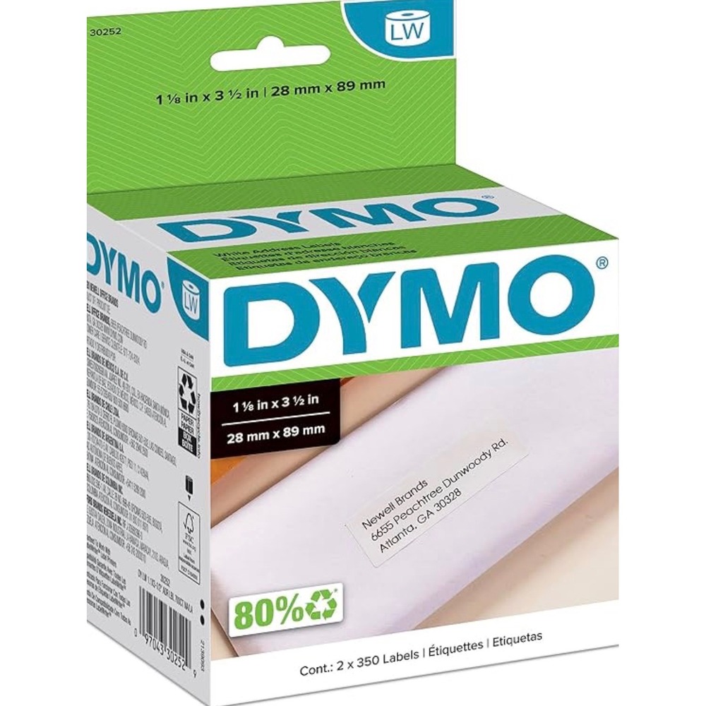 DYMO LabelWriter Address Labels 1 1/8" x 3 1/2" | 2 Rolls 350 Labels Each